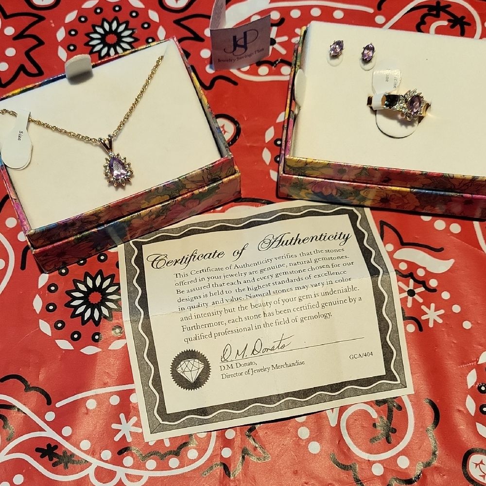 Genuine  Amethist Stone Jewelry Set with Necklace, Earrings, and Ring